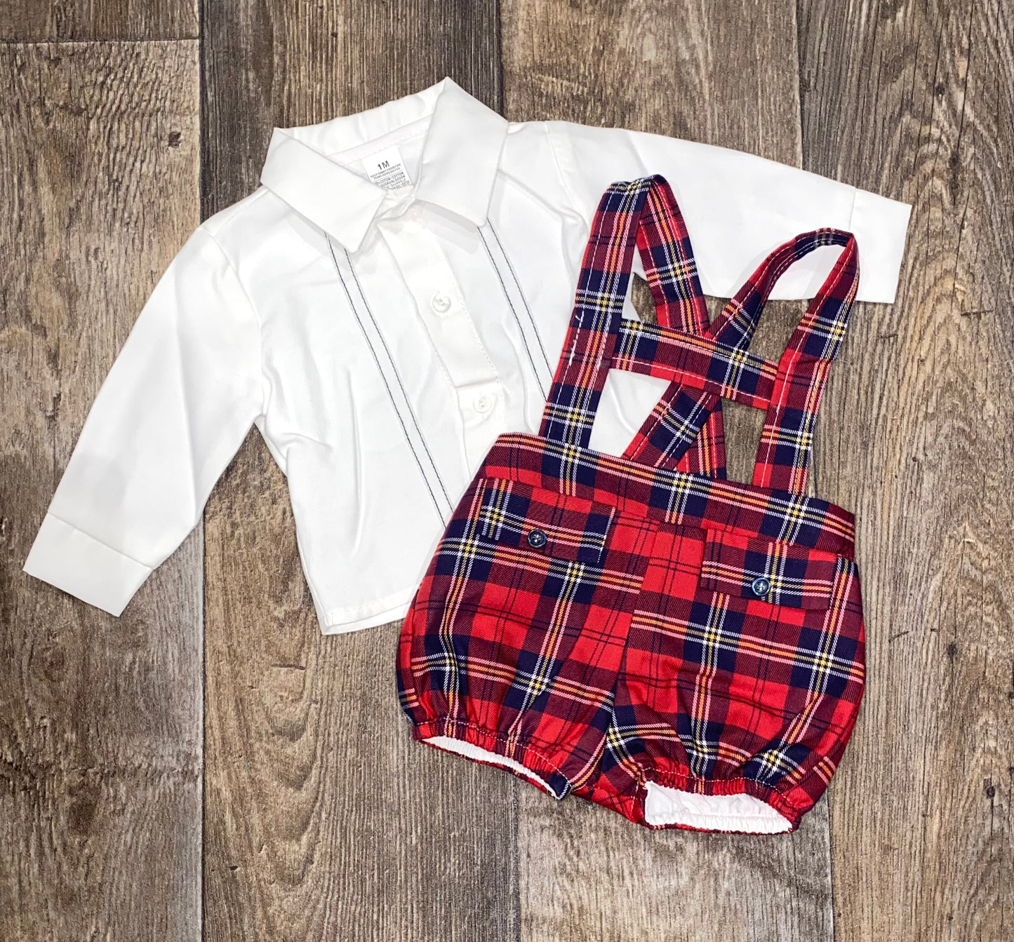 Red Tartan Dungarees Set