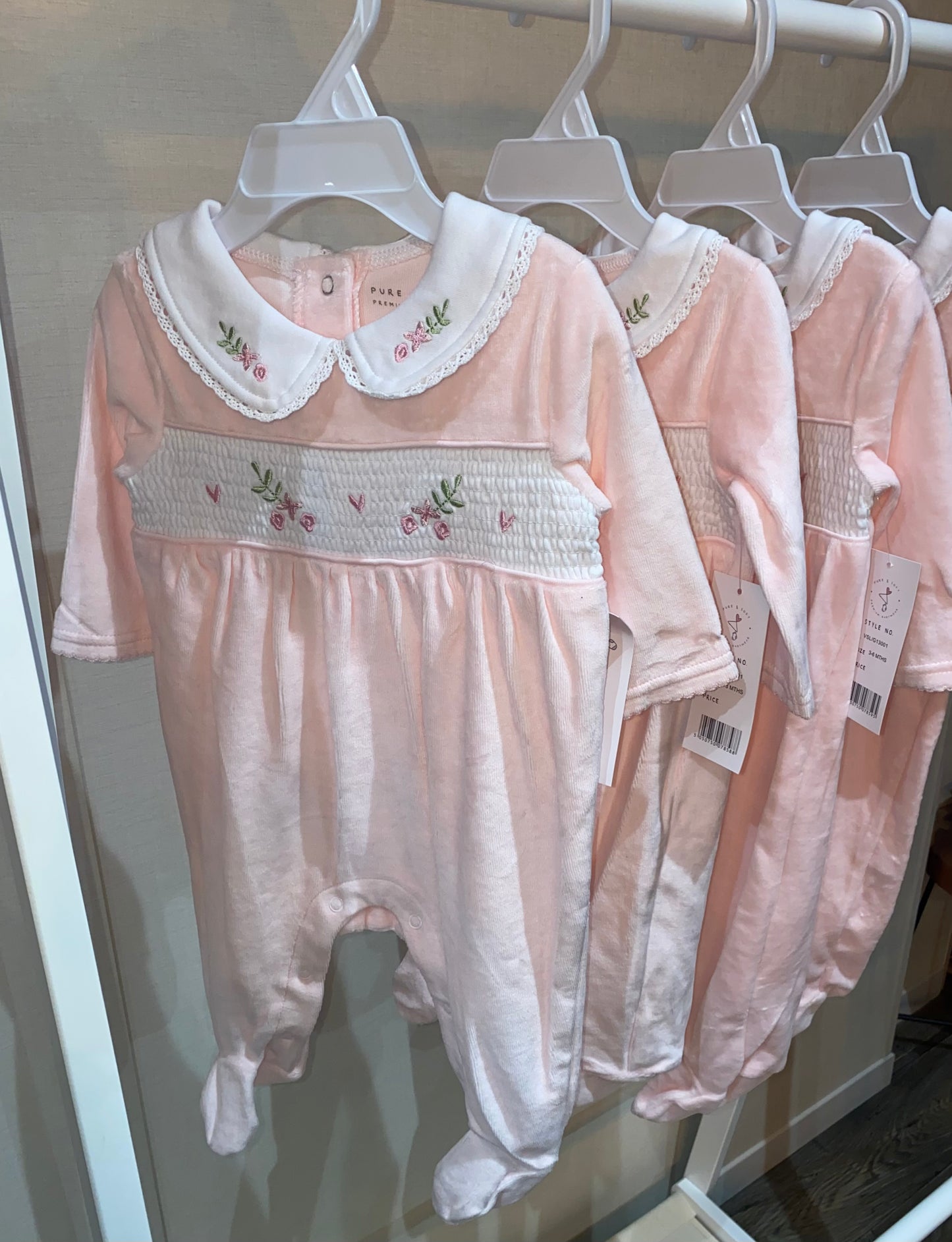 Blush pink embroidered baby sleepsuit