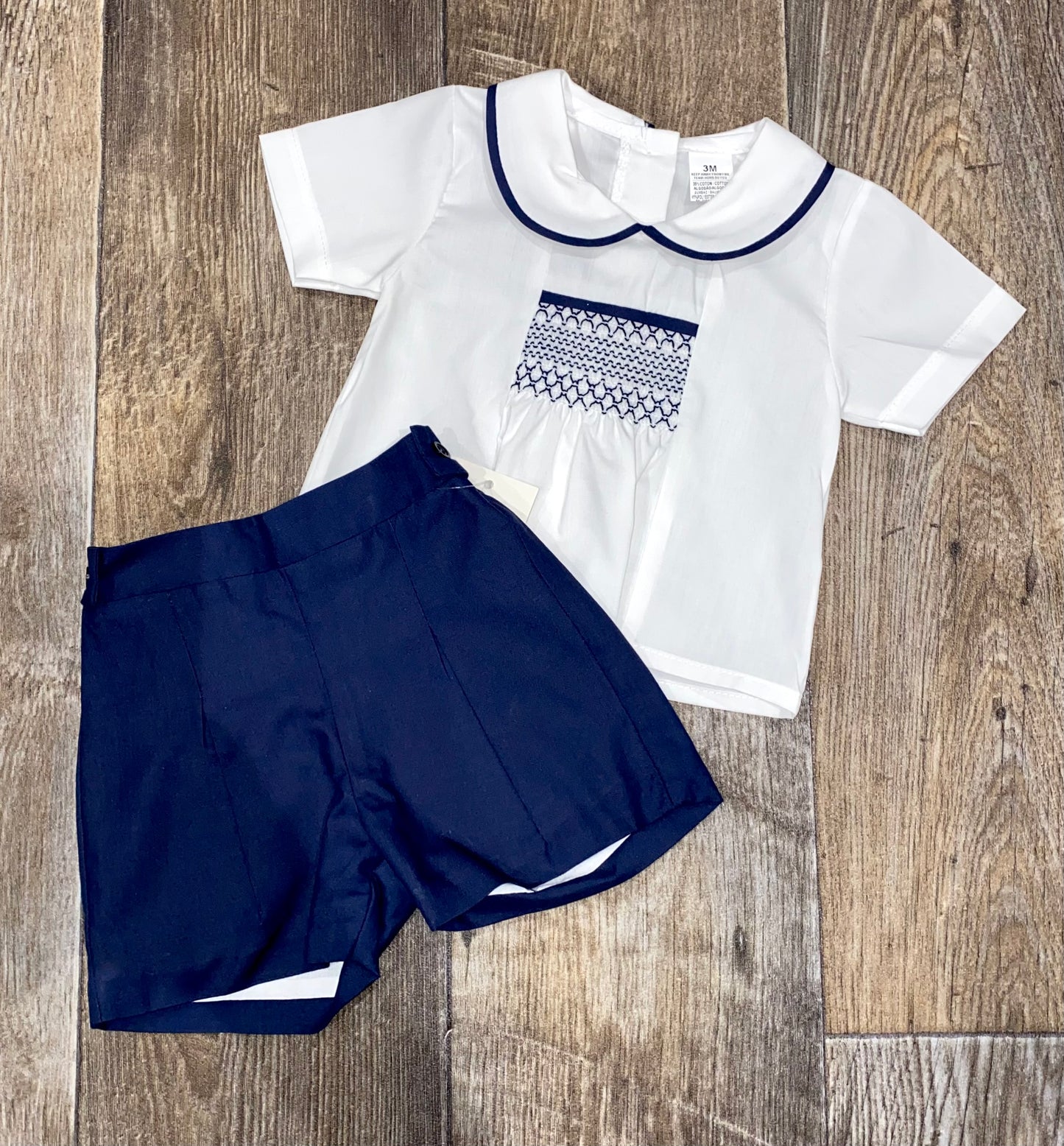 Smart Spanish baby boys navy shirt and shorts set