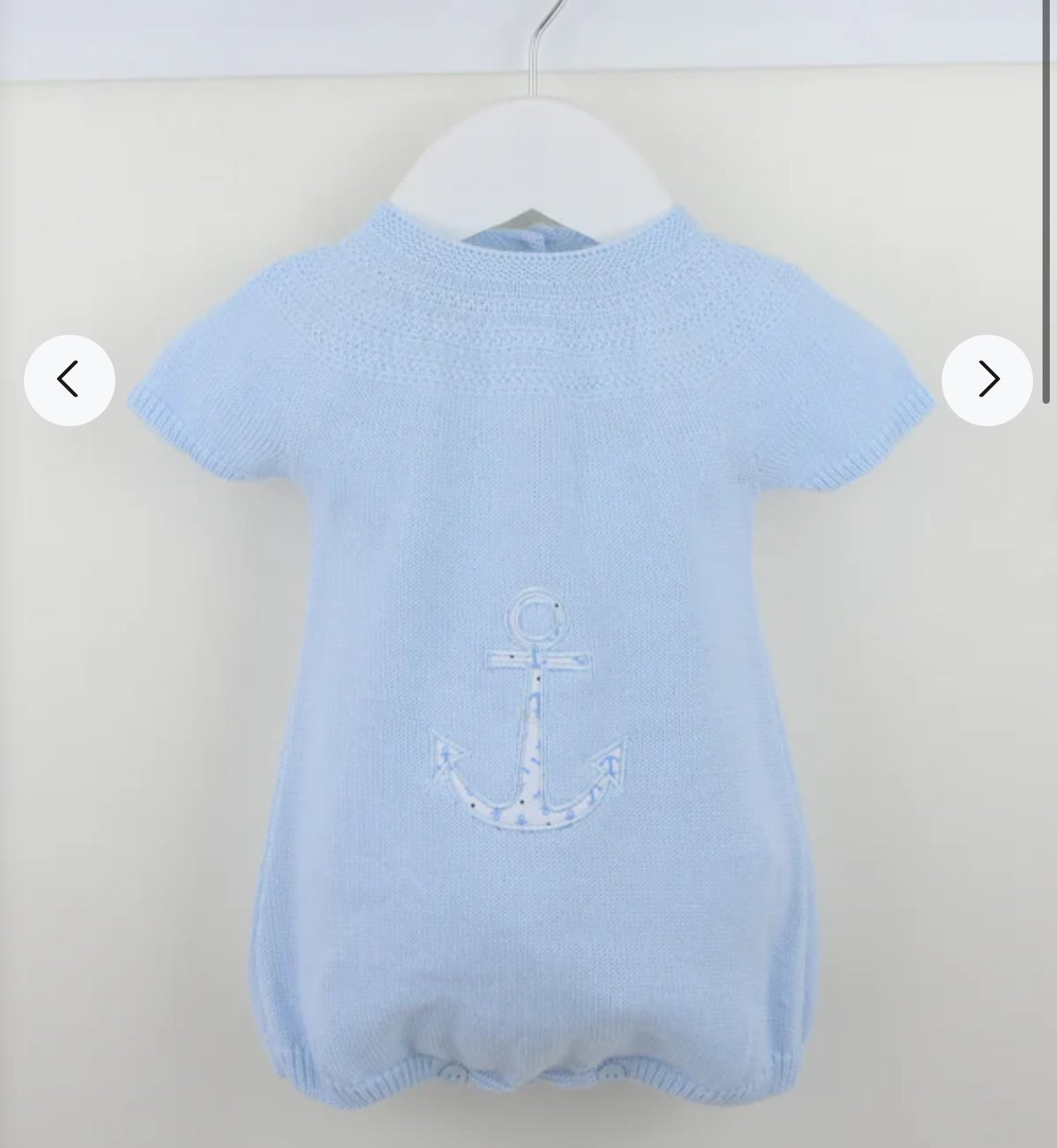 Traditional blue baby boy romper with anchor on chest from Pex