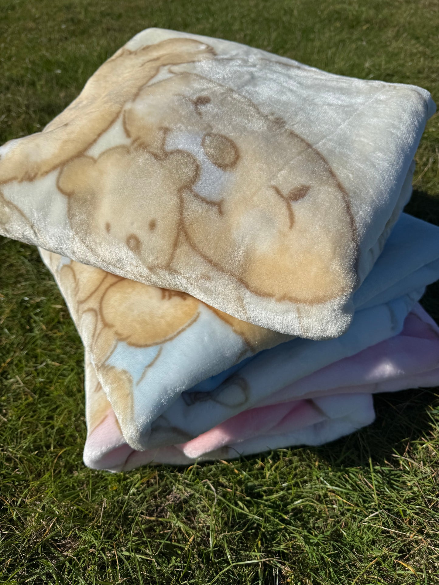 Soft baby blanket set in pink, blue and cream