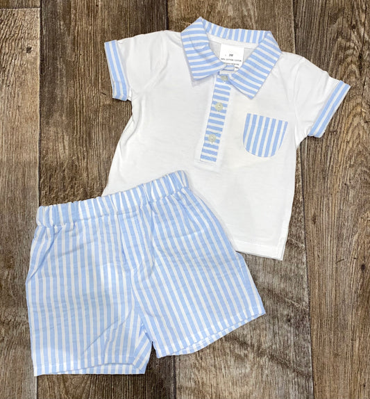 Traditional Spanish baby polo shirt and striped shorts set