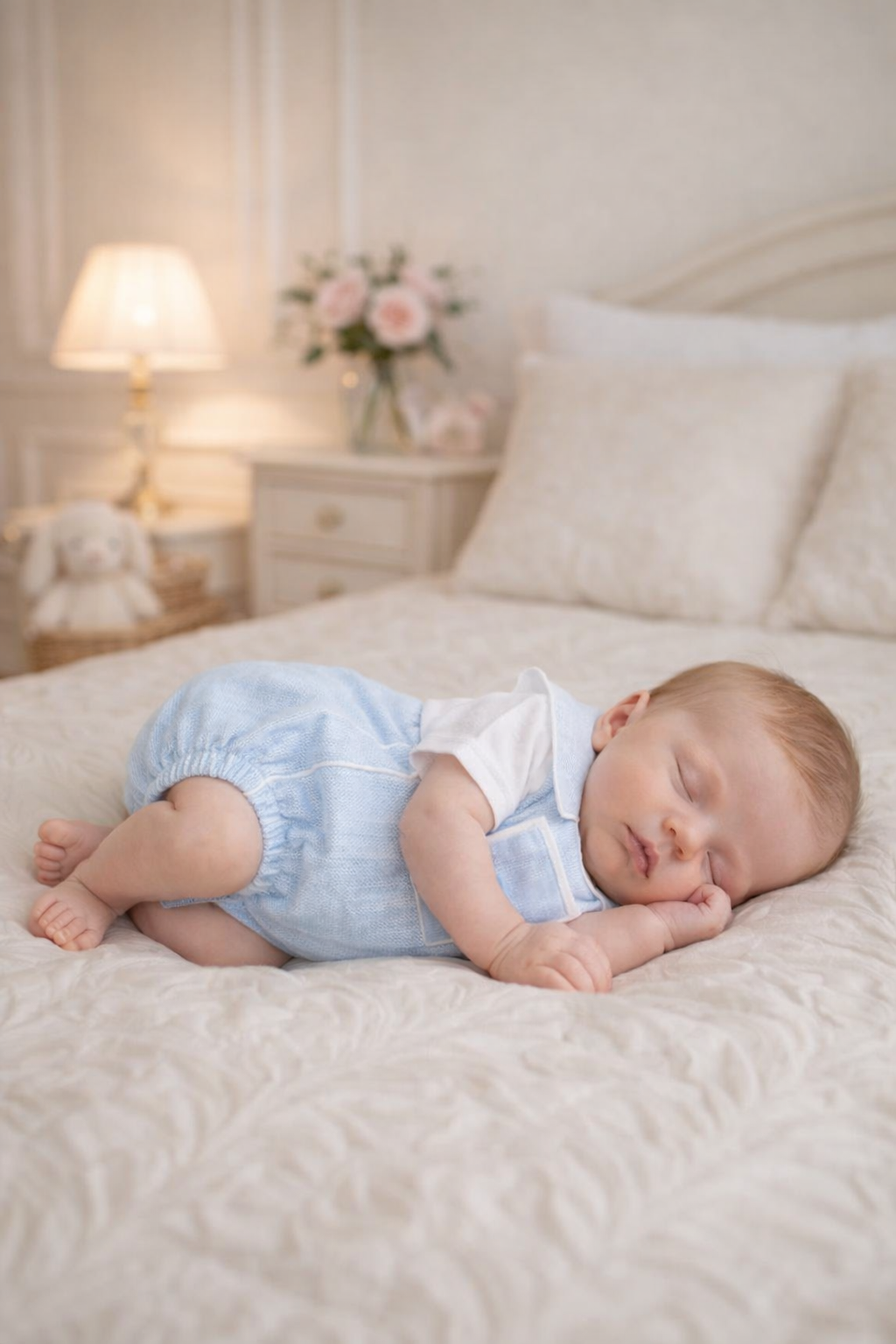 Classic baby boy blue outfit with Peter Pan collar