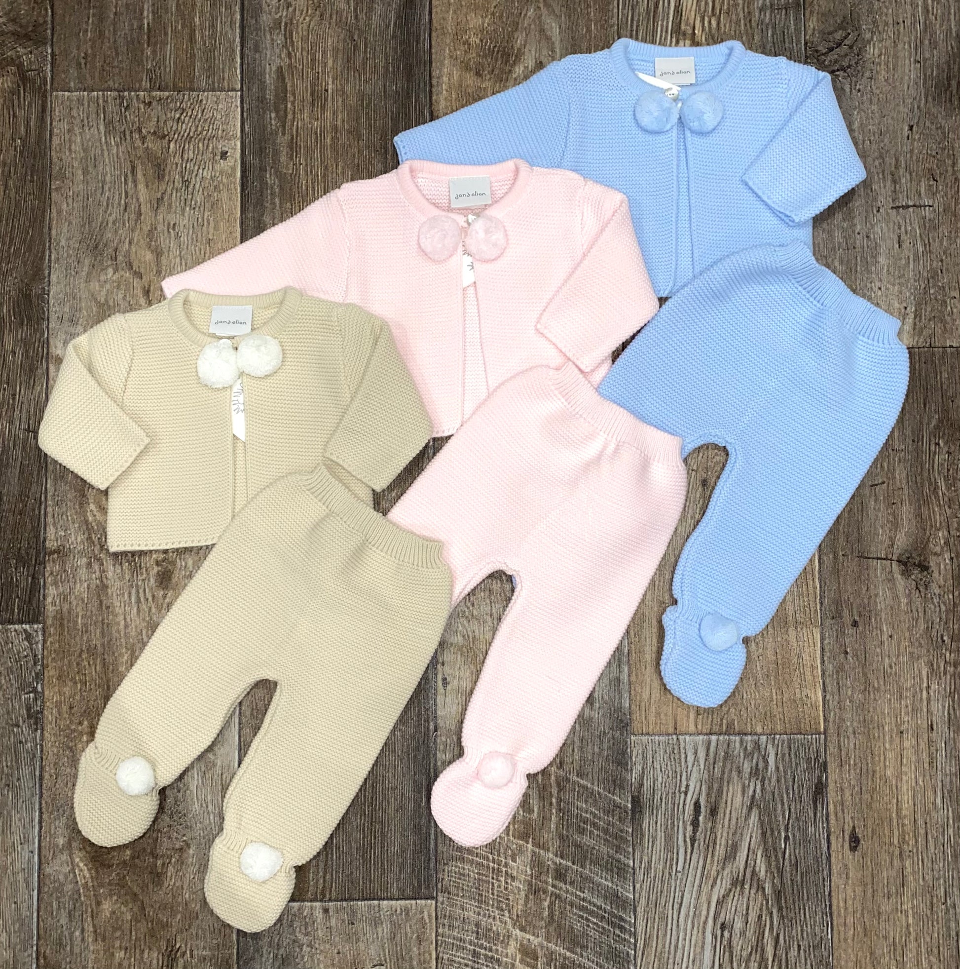 Classic Spanish style baby knit cardigan and trousers set