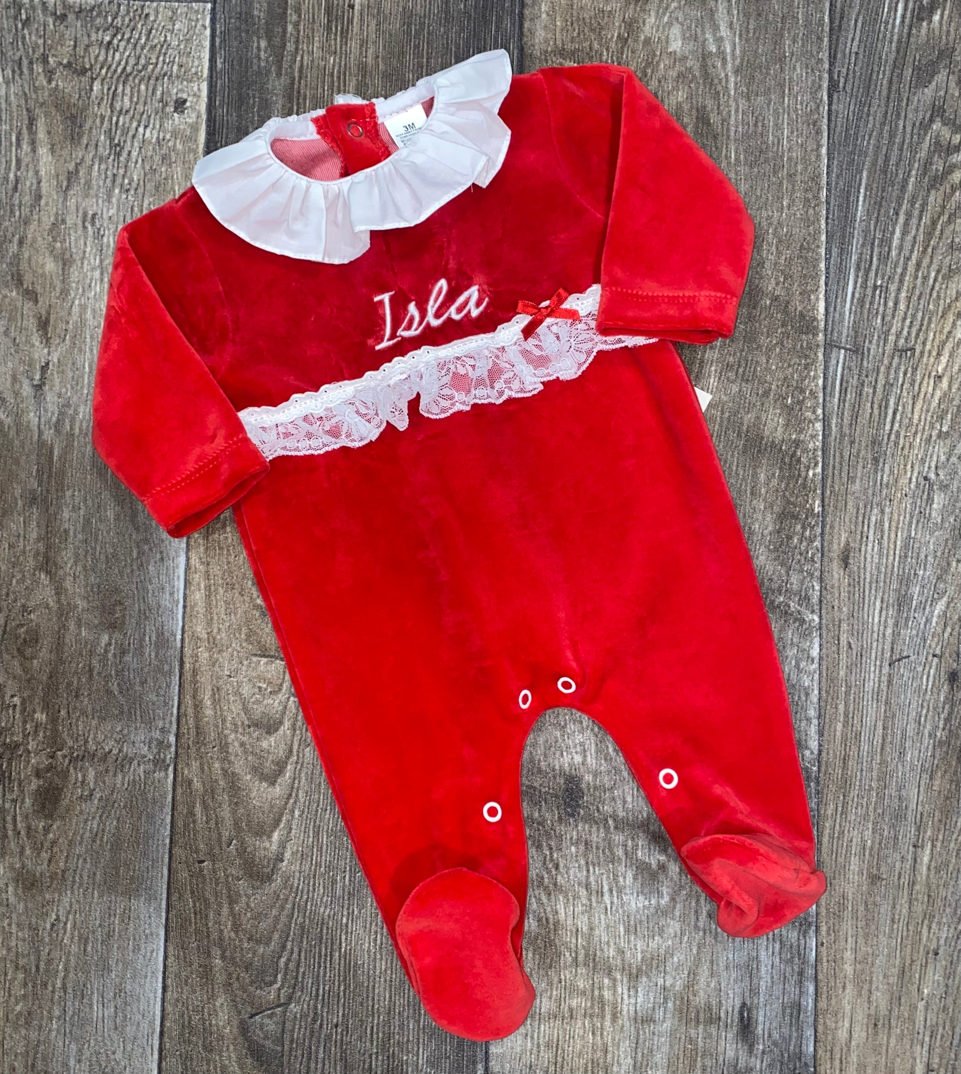 Personalised red baby Christmas sleepsuit
