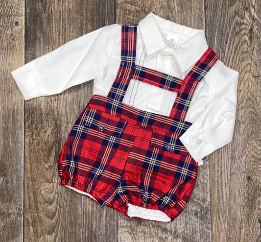 Red Tartan Dungarees Set