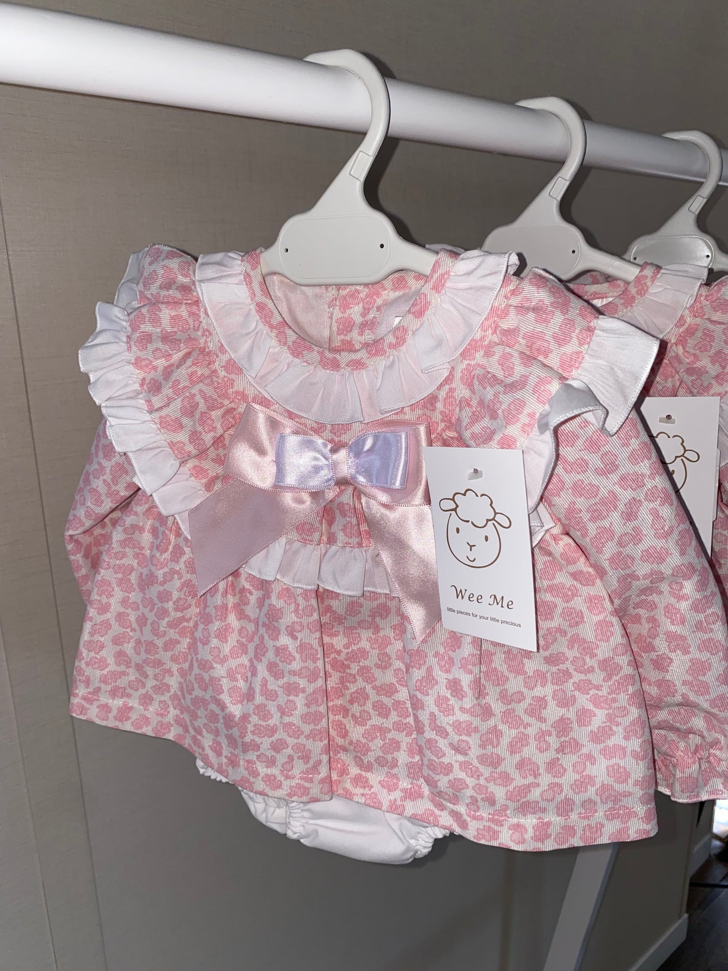 Wee me Pink leopard baby dress with satin bow