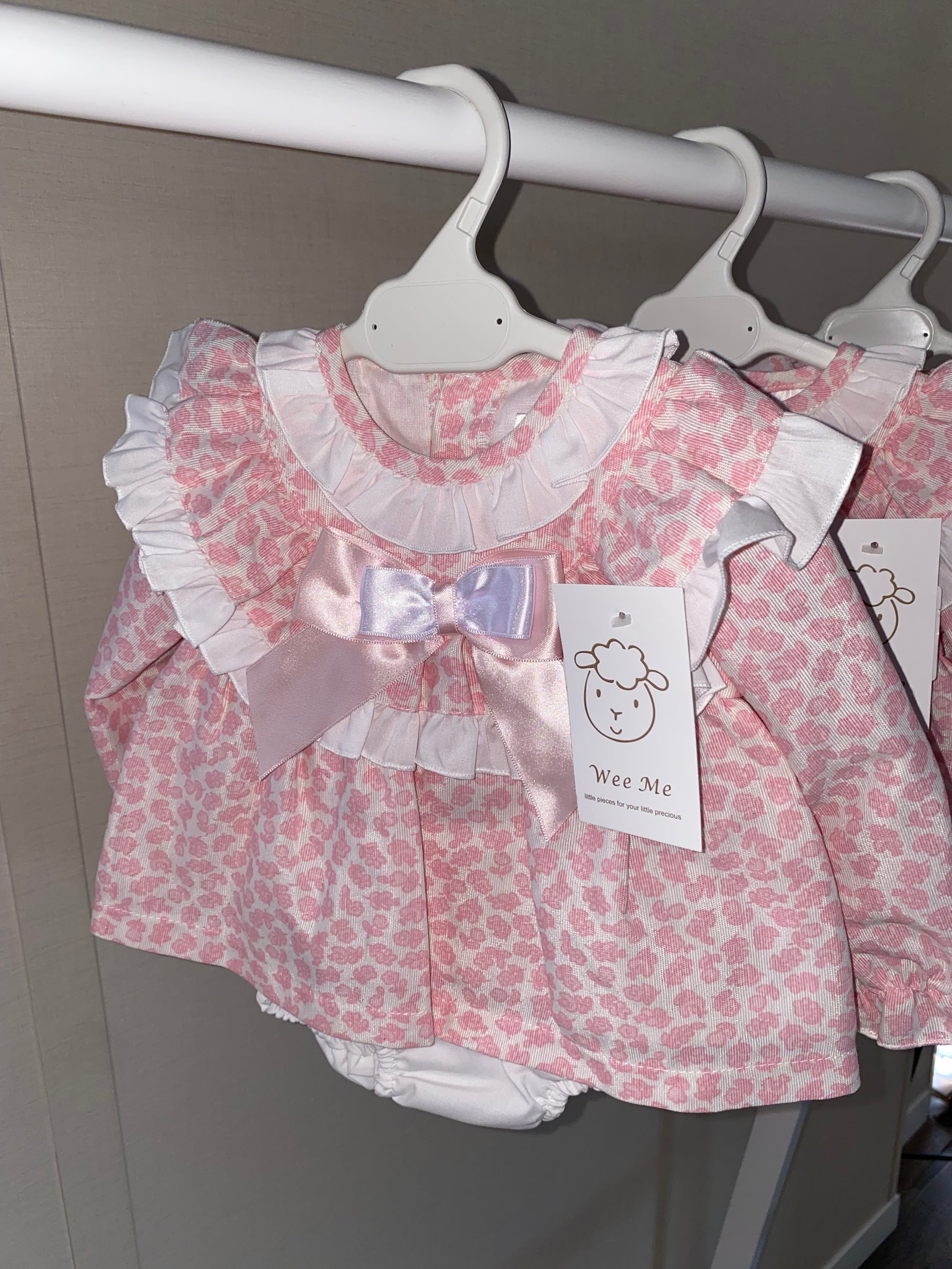 Wee me Pink leopard baby dress with satin bow