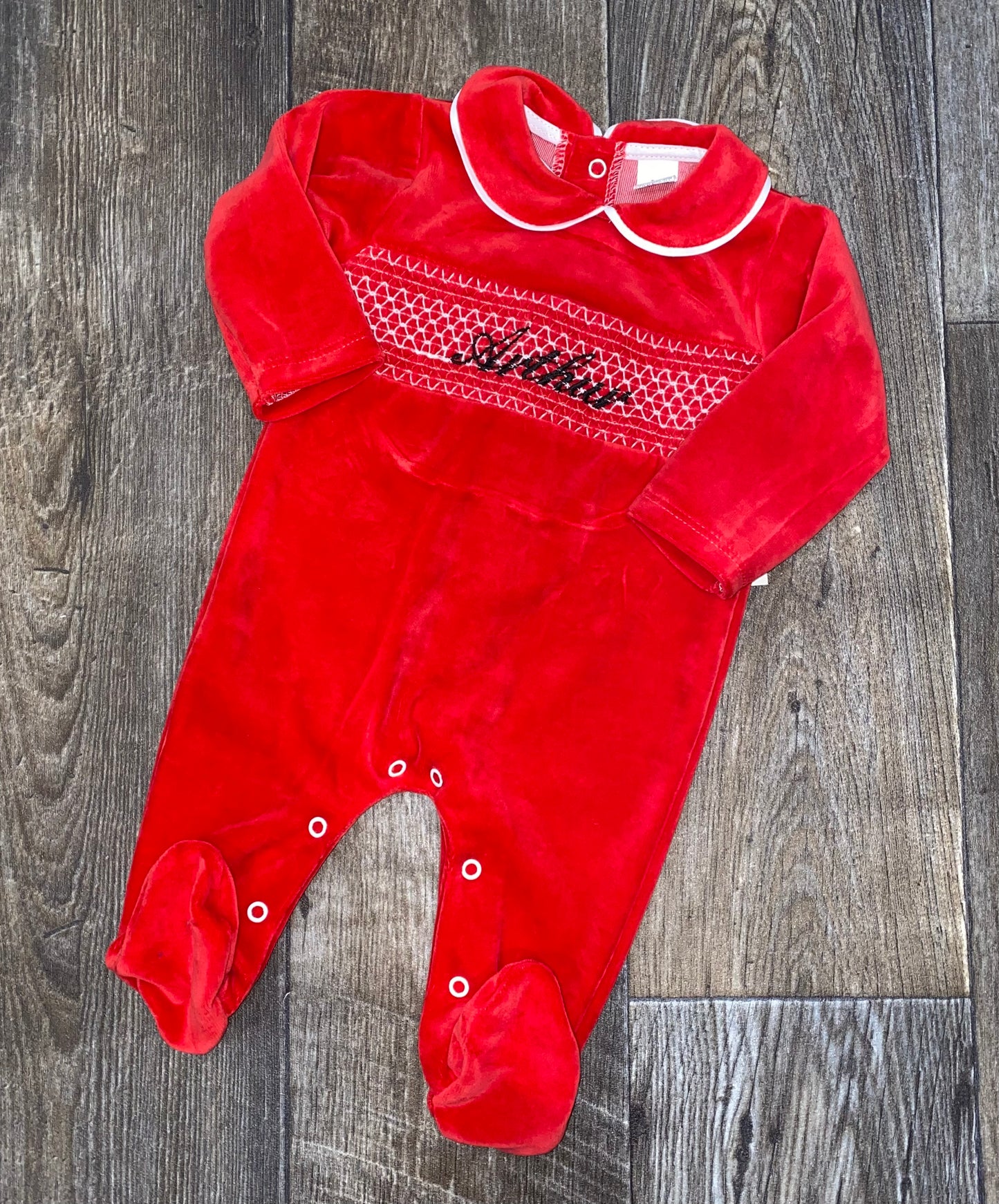 Personalised red baby Christmas sleepsuit