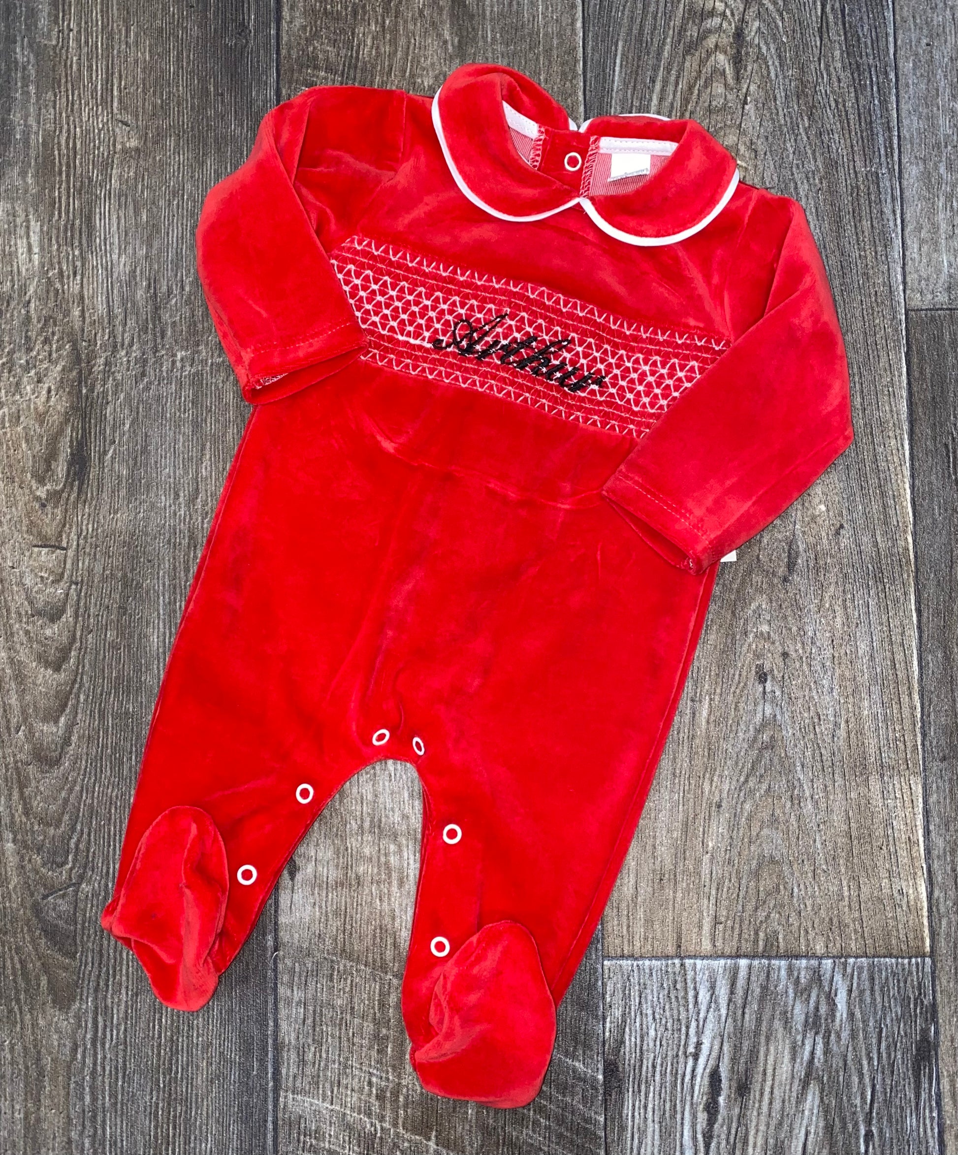 Personalised red baby Christmas sleepsuit