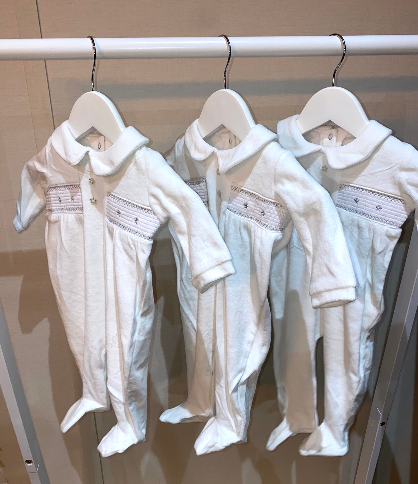 Unisex luxury white baby velour babygrow