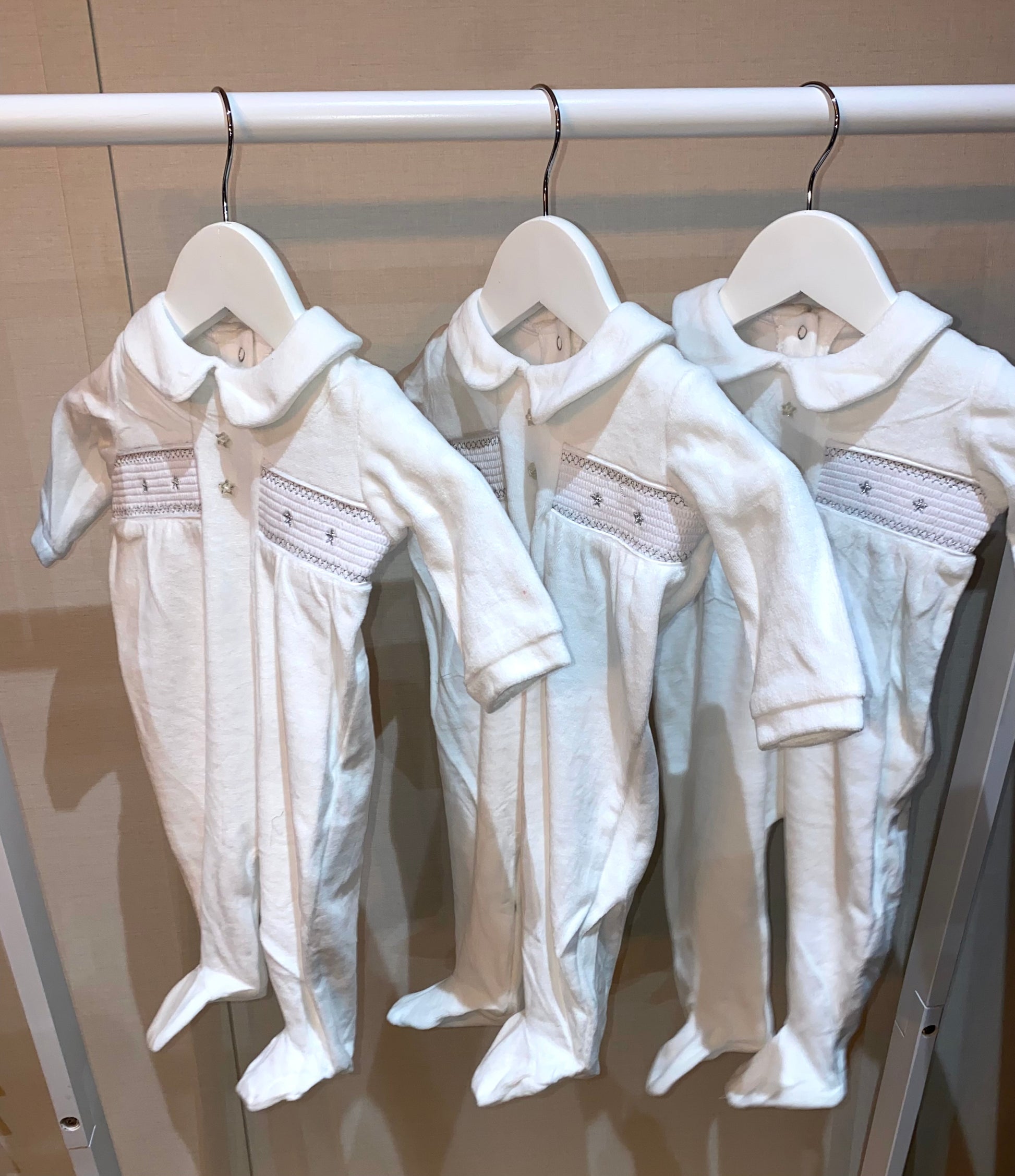 Unisex luxury white baby velour babygrow