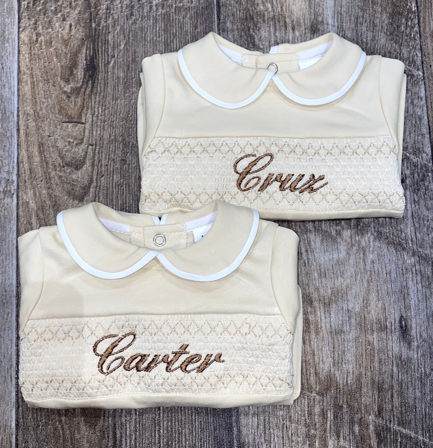 Soft cotton personalised baby sleepsuit in traditional colours