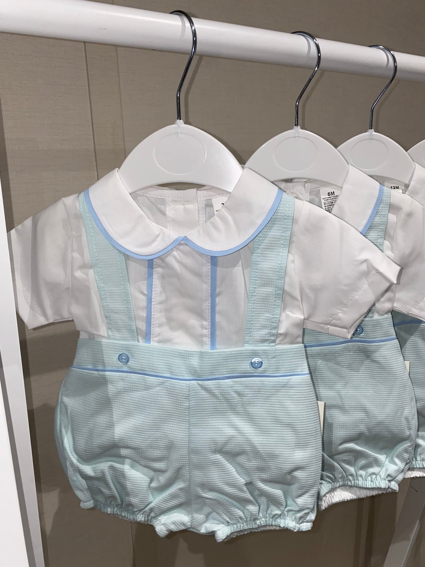 light blue baby dungaree romper set