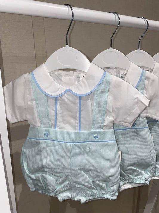 light blue baby dungaree romper set