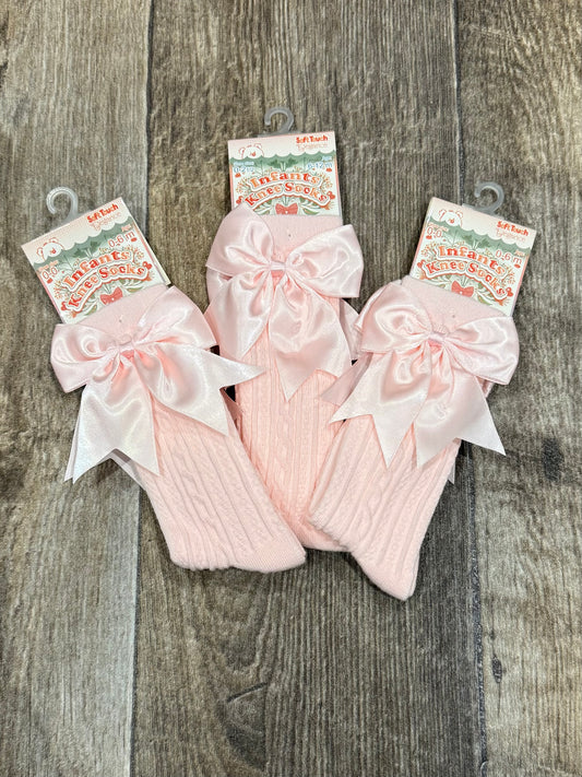 Baby pink knee high socks with satin bow