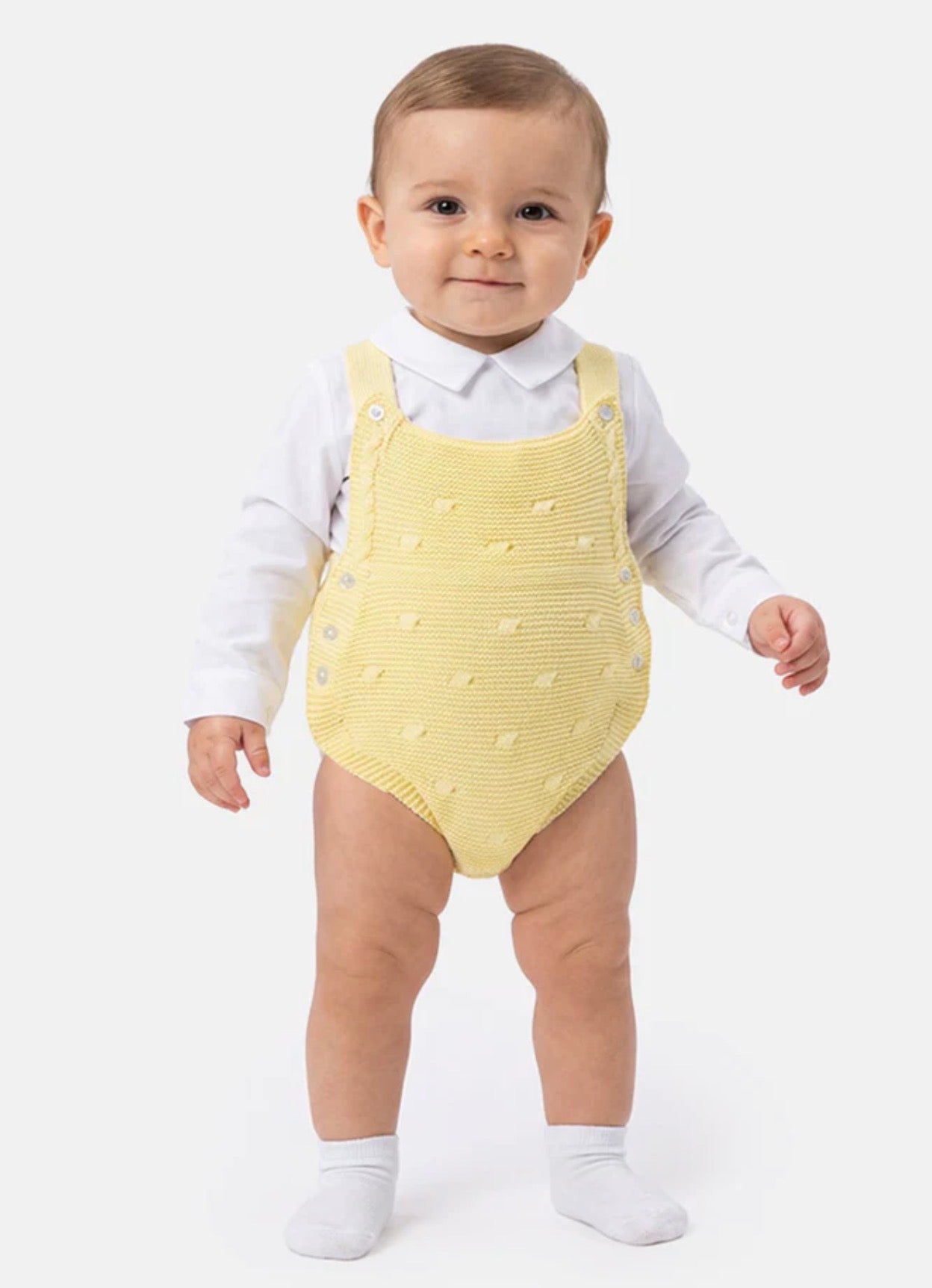 Lemon knitted baby romper with white collar bodysuit