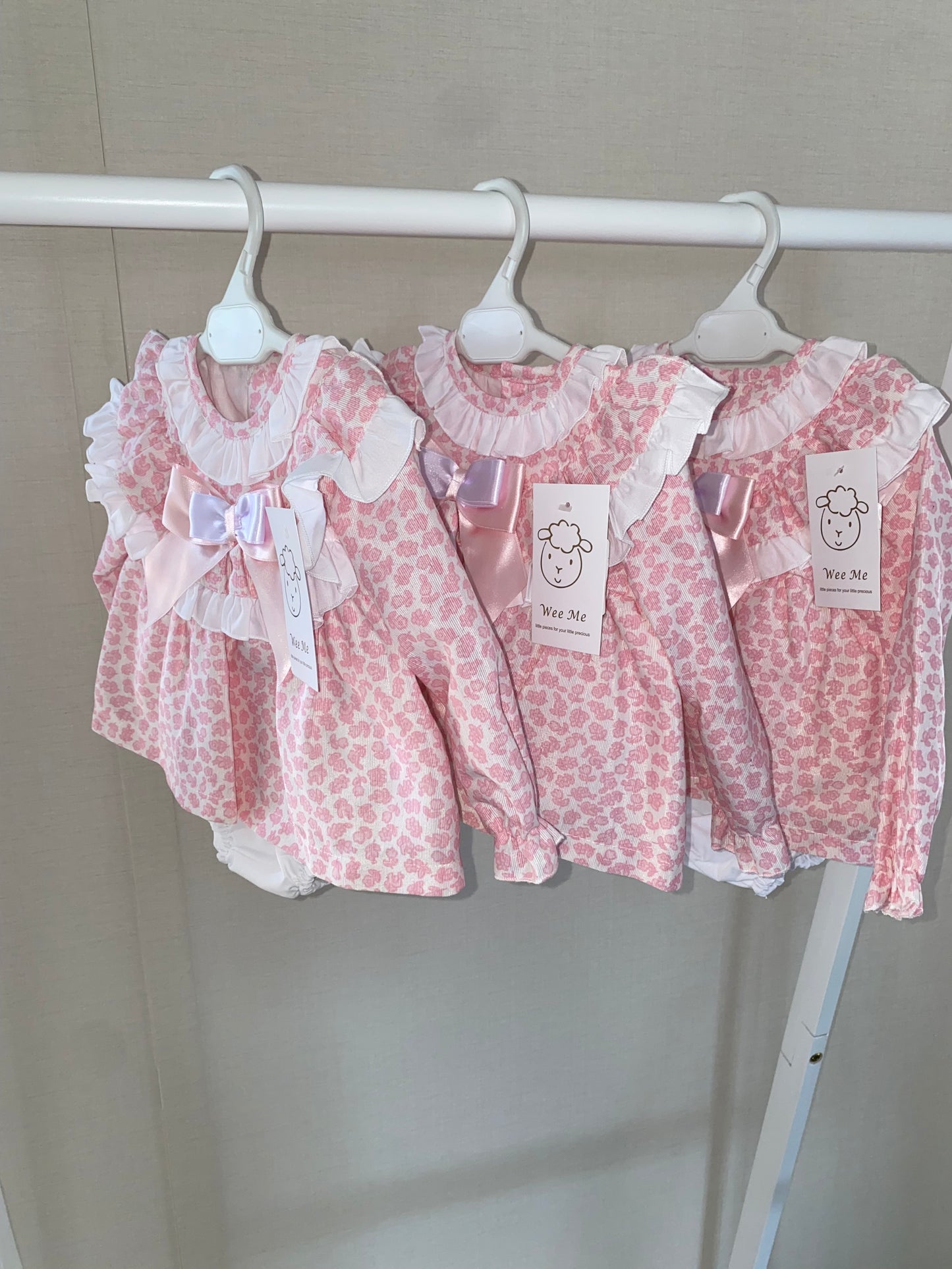 Girls pink Boutique baby dress with white frill collar