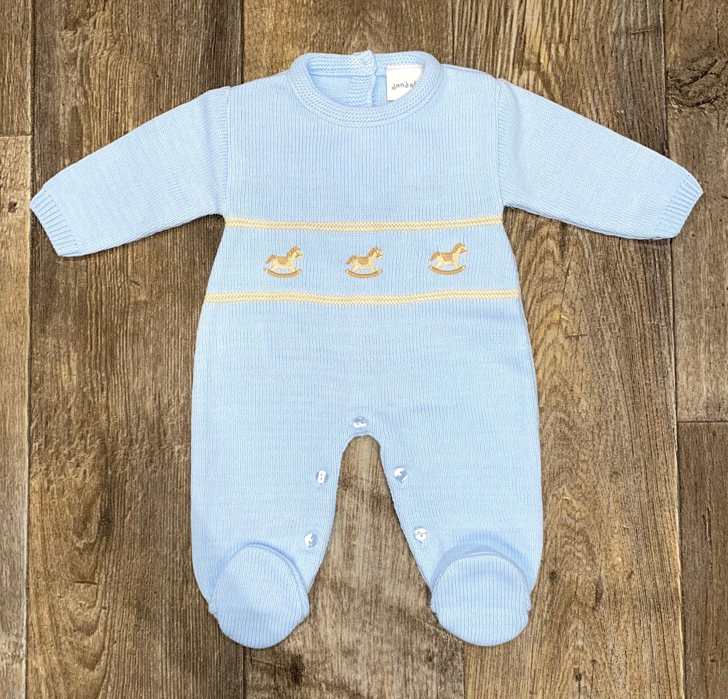 dandelion baby boys blue knit babygrow 