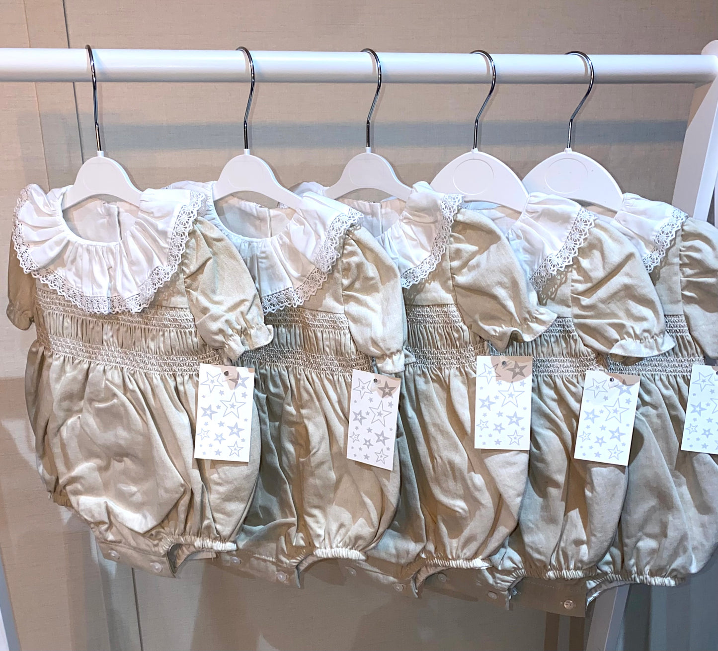 Smocked baby girls christening romper