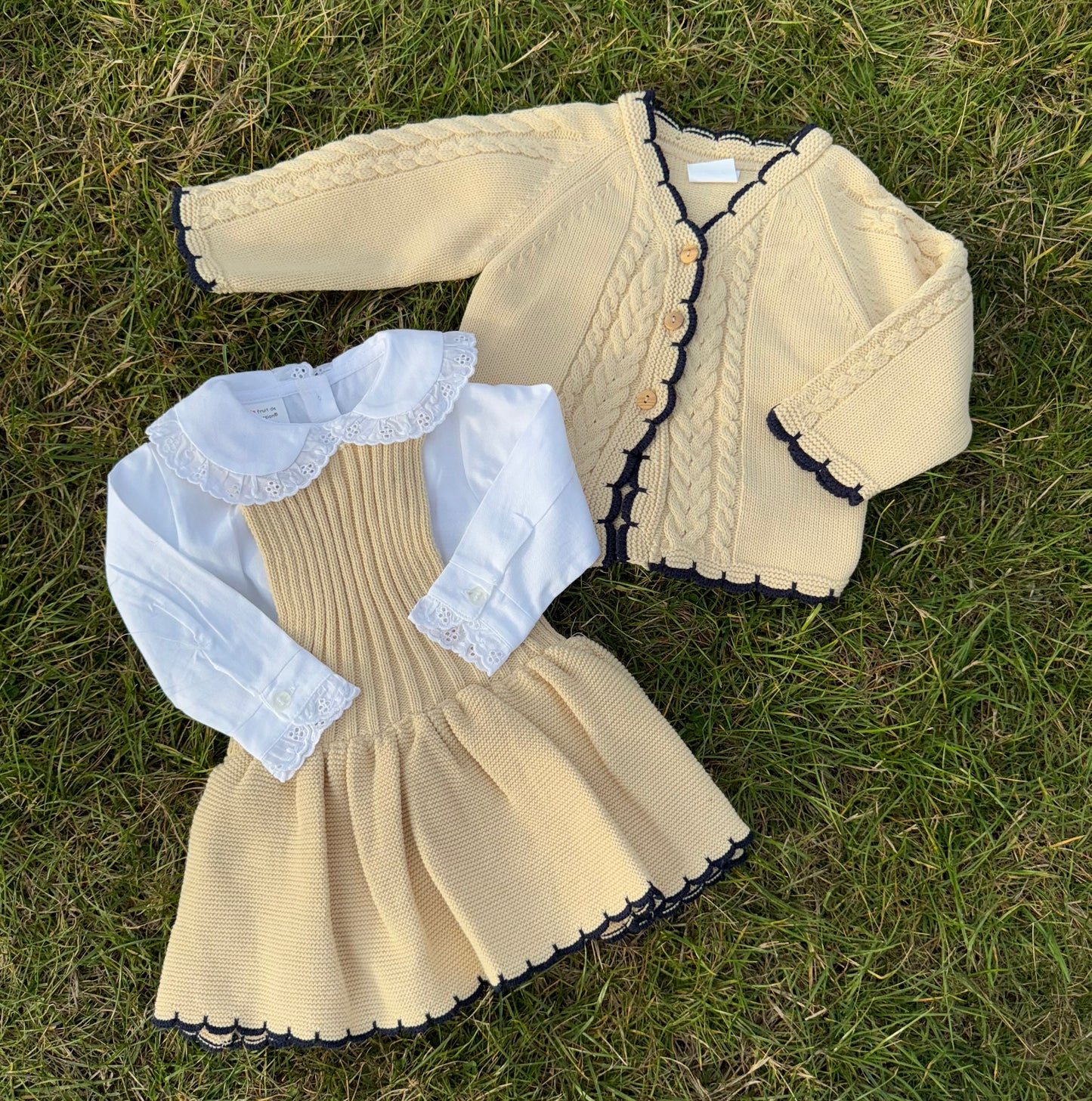 Baby girl's beige knit boutique baby outfit