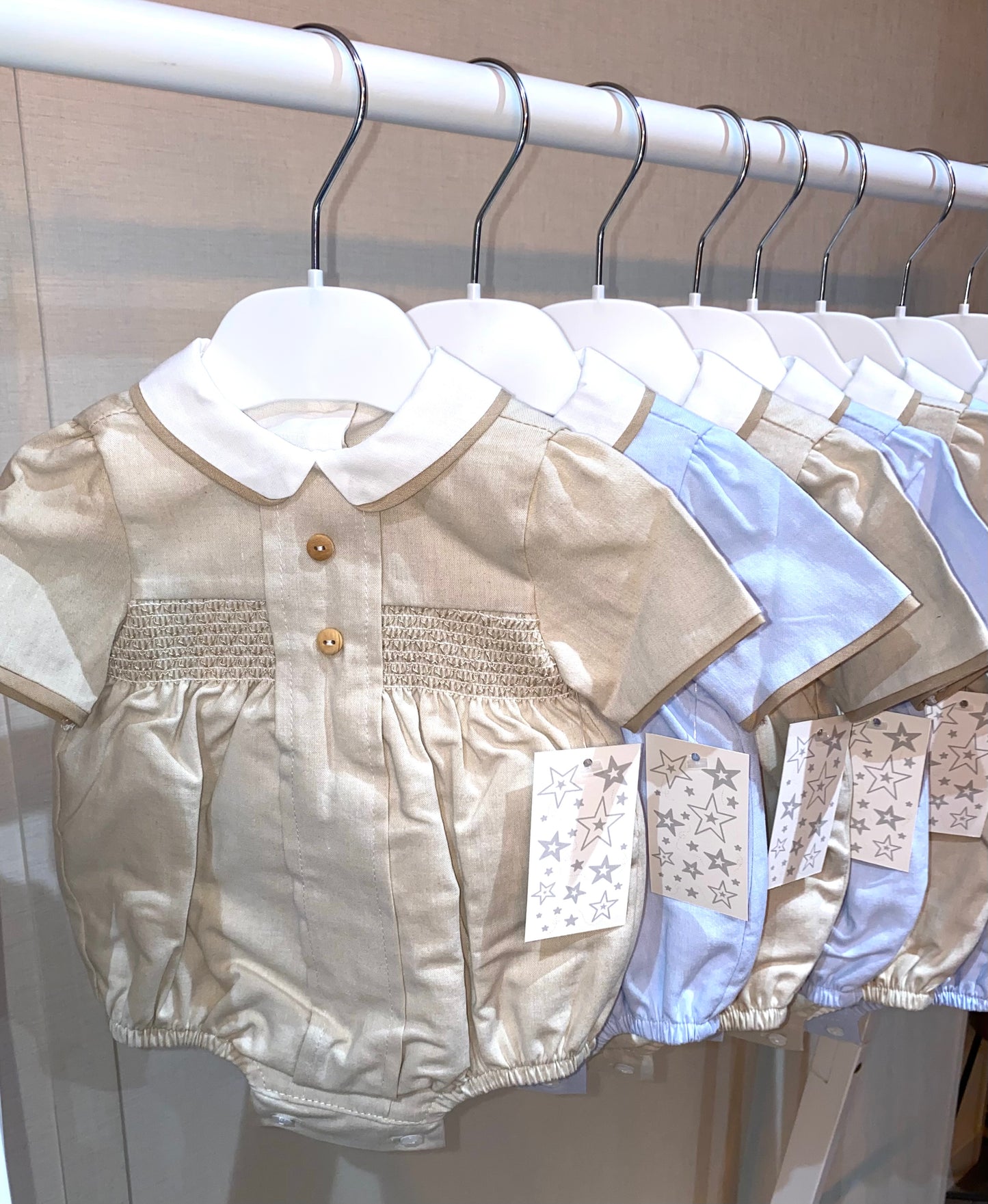 Traditional spanish unisex baby romper with smock details