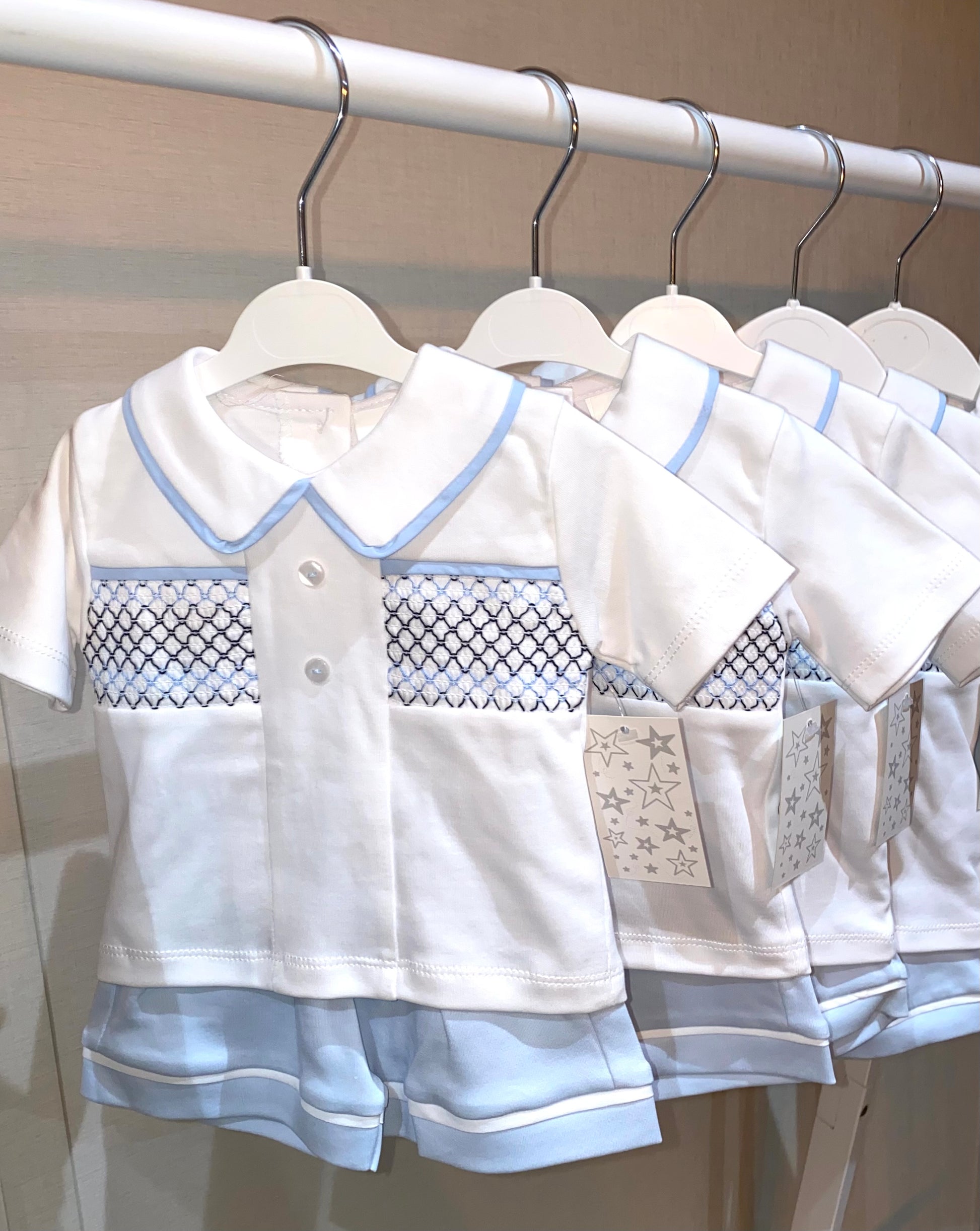 Blue classic baby boys smocked occasion outfit