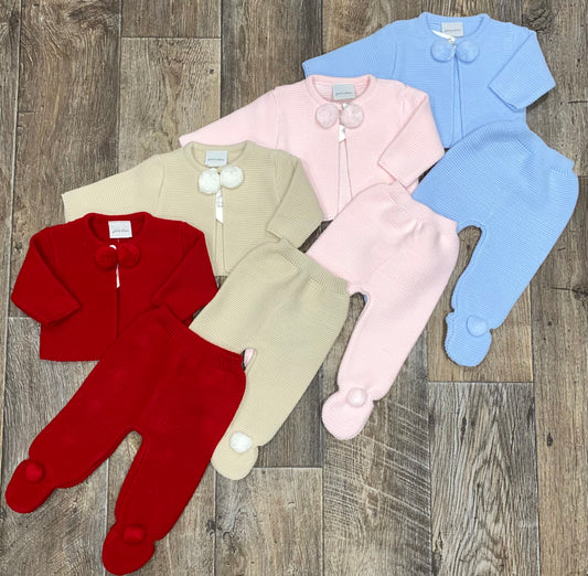 traditional Spanish knit baby pom pom two-piece outfit