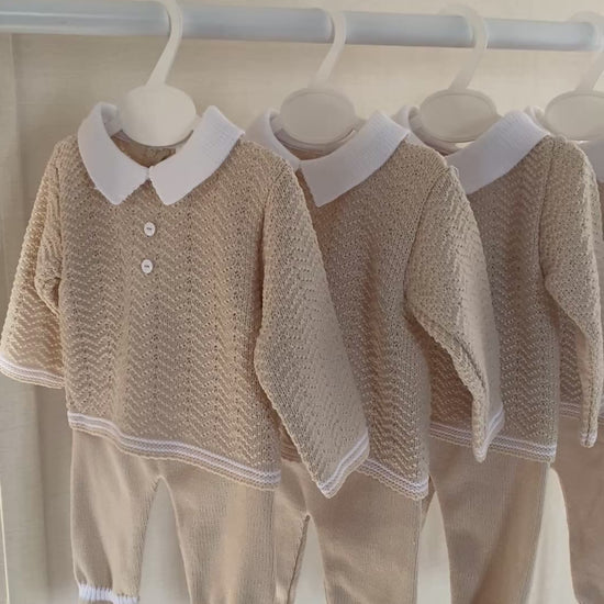 Traditional knitted baby set with footed Trousers