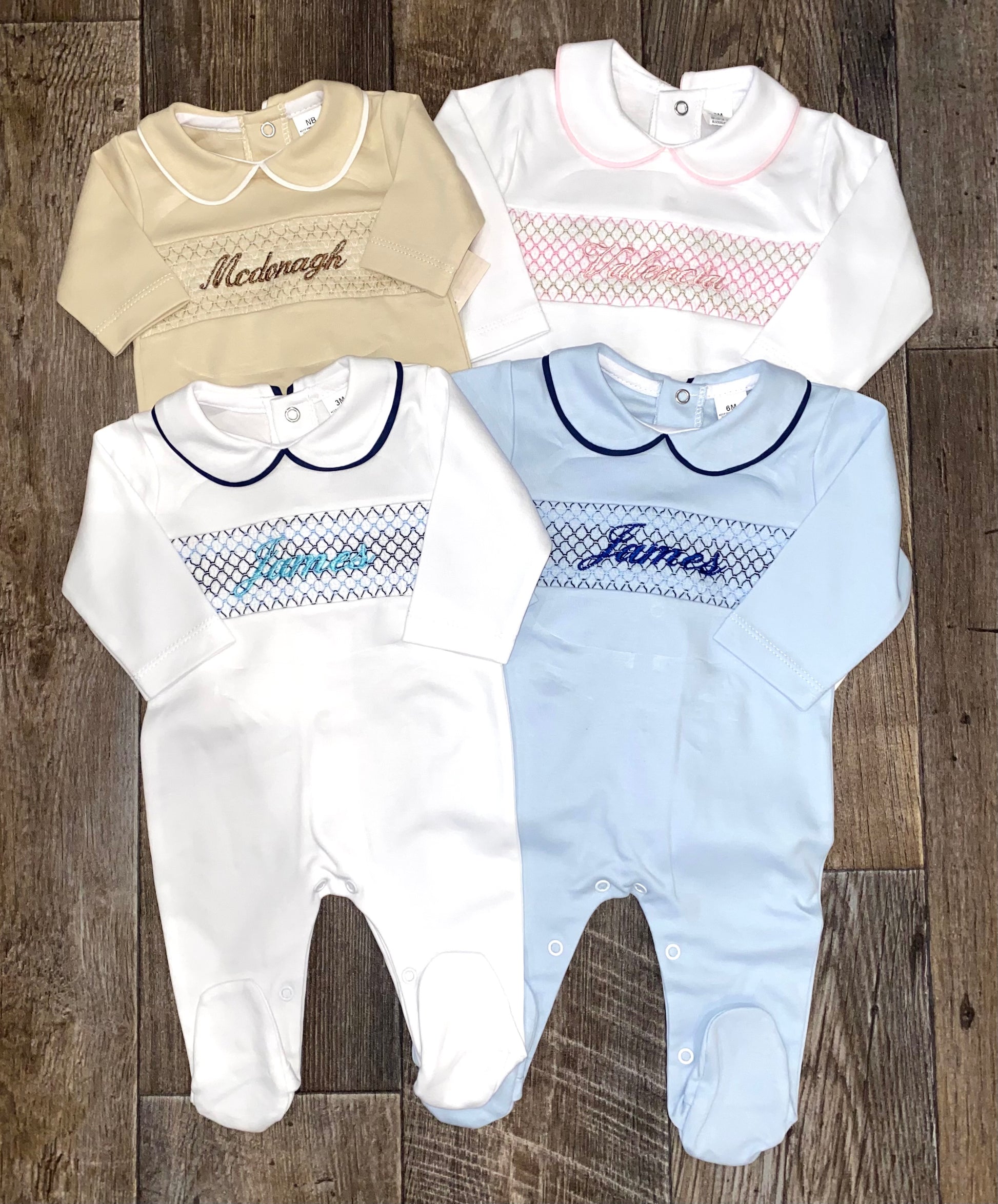 Personalised embroidered baby sleepsuit