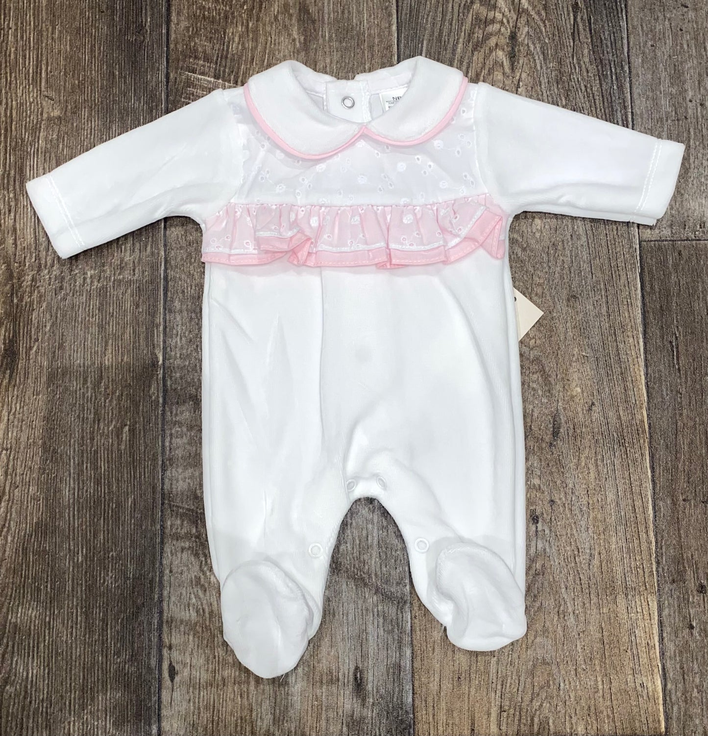 Traditional baby girl babygrow with lace detail