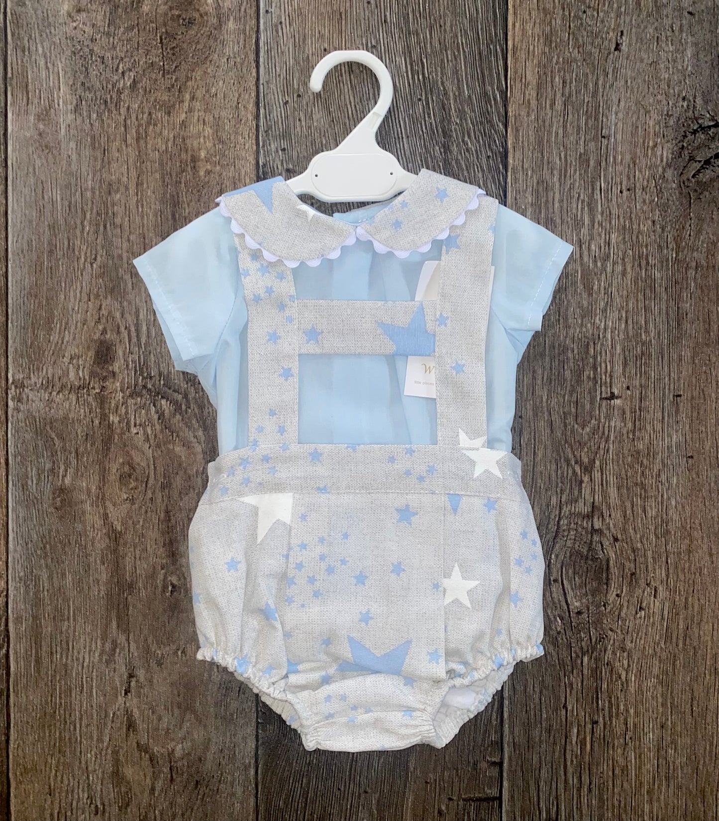 Wee Me Blue and grey star baby boy occasion outfit
